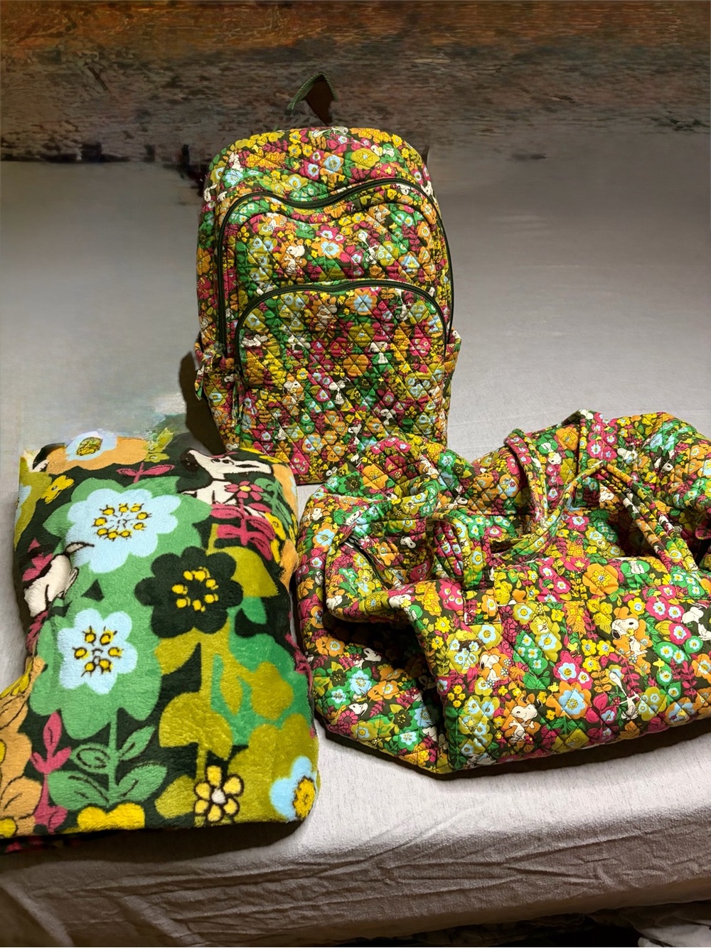 Vera Bradley Quilted Snoopy Floral Print  in Green & Yellow set